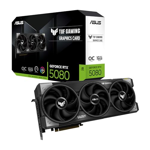 ASUS TUF Gaming GeForce RTX 5080 16GB GDDR7 OC Edition - Tarjeta gráfica para juegos (PCIe 5.0, HDMI, Display 2.1, Slot 3.6, ventiladores axiales, cubierta protectora de PCB)