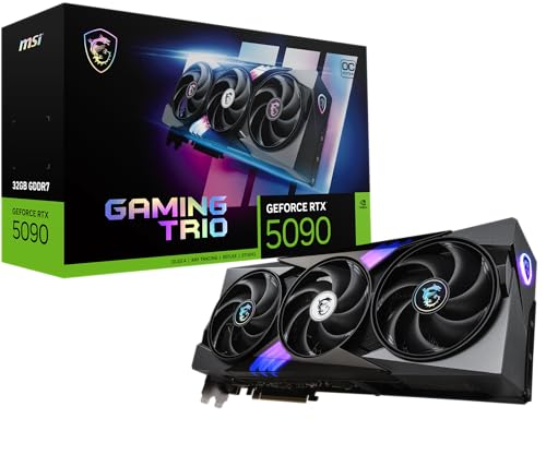 MSI NVIDIA GeForce RTX 5090 32G Gaming Trio OC Tarjeta gráfica para juegos GDDR7 de 512 bits, frecuencia de aumento de hasta 2497 MHz, PCIe Gen 5, DLSS 4, DP 2.1 x 3, HDMI 2.1 x 1, ATX