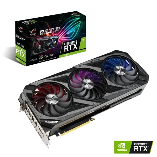 Tarjeta gráfica para juegos ASUS ROG Strix NVIDIA GeForce RTX 3090 OC Edition (PCIe 4.0, 24 GB GDDR6X, HDMI 2.1, DisplayPort 1.4a, ventiladores axiales, ranura 2.9, Super Alloy Power II, GPU Tweak II)