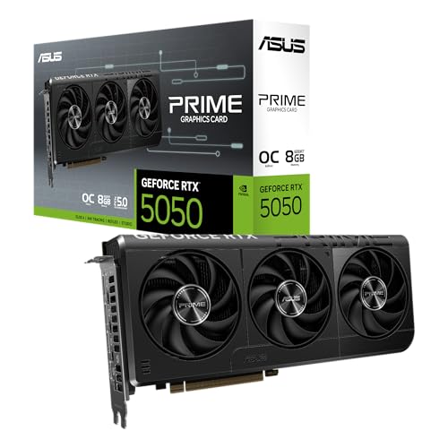 ASUS Prime NVIDIA GeForce RTX 5050 8GB GDDR6 OC Edition – Tarjeta gráfica (PCIe 5.0, HDMI 2.1, DisplayPort 2.1, ventiladores axiales, BIOS dual)